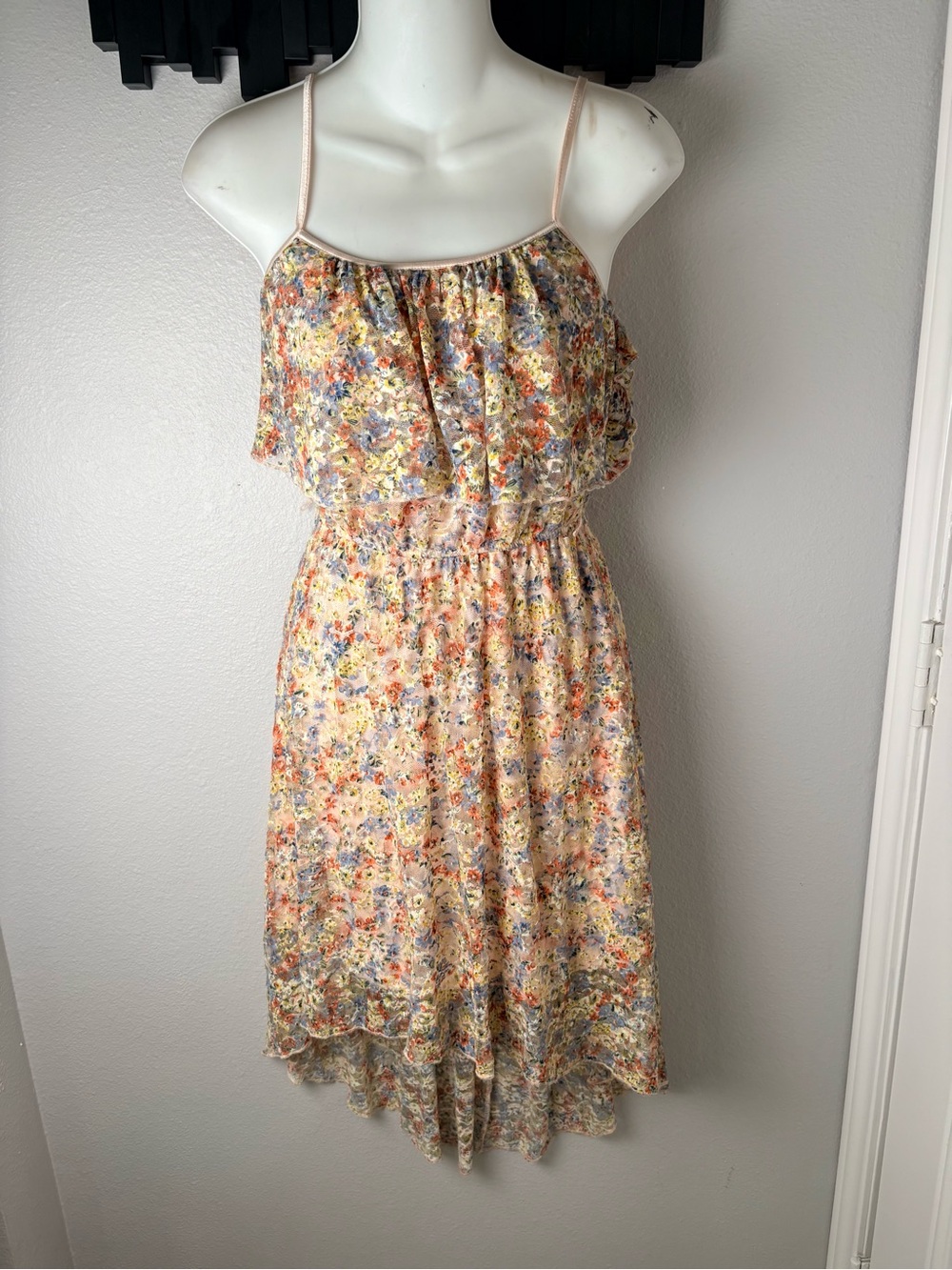Love Reign Floral High-Low Dress in Peach, Blue & Yellow
